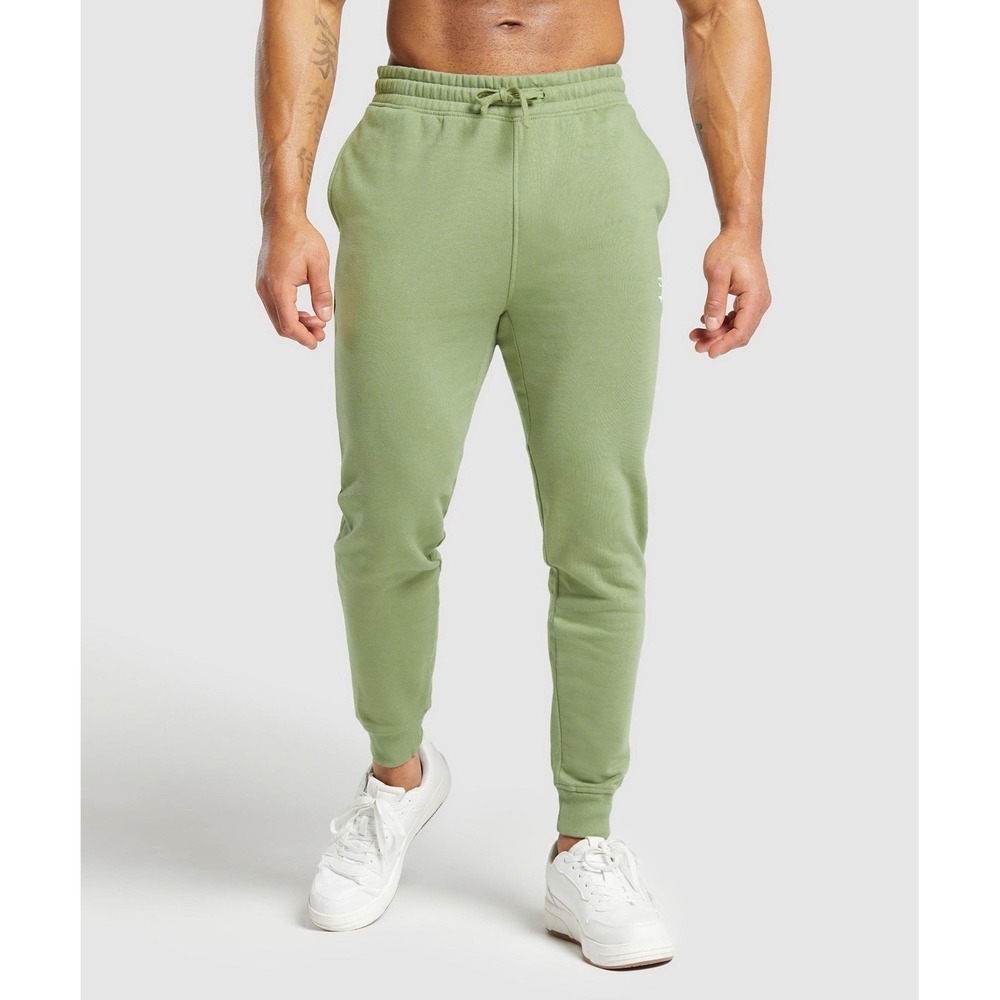 Gymshark Crestā Joggers Mens Medium Green Sweatpants Zip Pocket Athletic Logo